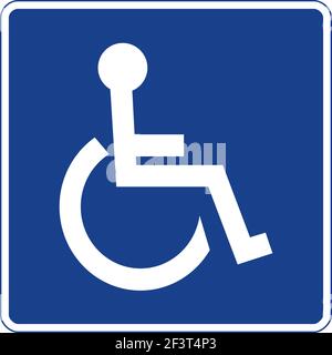 Square traffic signal in blue and white, isolated on white background. Disabled parking area Stock Vector