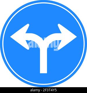 Rounded traffic signal in blue and white, isolated on white background. Compulsory turn right or left Stock Vector