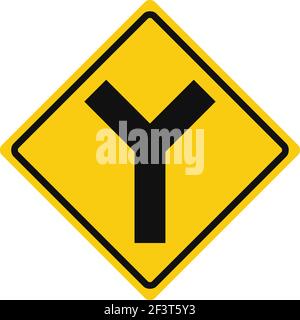 Rhomboid traffic signal in yellow and black, isolated on white background. Warning of Y intersection Stock Vector