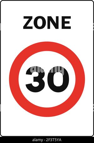 Rectangular traffic signal in white and red, isolated on white background. Pedestrian priority zone with maximum speed for vehicles Stock Vector