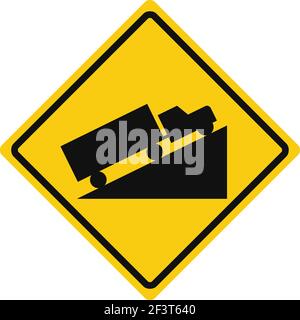 Rhomboid traffic signal in yellow and black, isolated on white background. Warning of steep ascent Stock Vector