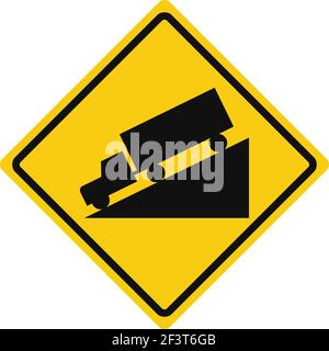 Rhomboid traffic signal in yellow and black, isolated on white background. Warning of steep descent Stock Vector