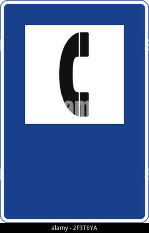 Rectangular traffic signal in blue and white, isolated on white background. Telephone Stock Vector