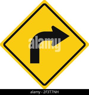 Rhomboid traffic signal in yellow and black, isolated on white background. Turn right Stock Vector