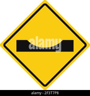 Rhomboid traffic signal in yellow and black, isolated on white background. Warning of dangerous dip Stock Vector
