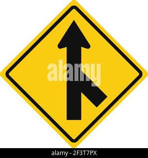 Rhomboid traffic signal in yellow and black, isolated on white background. Warning of merging traffic from the right Stock Vector