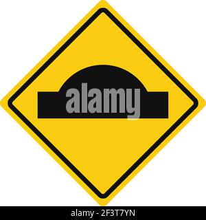 Rhomboid traffic signal in yellow and black, isolated on white background. Warning of road hump Stock Vector