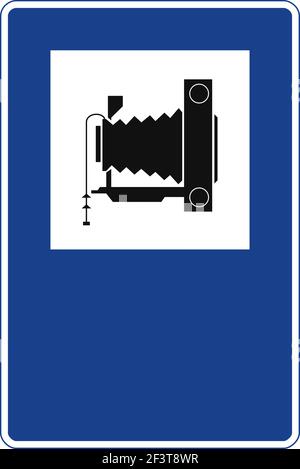 Rectangular traffic signal in blue and white, isolated on white background. Landmark Stock Vector