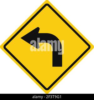 Rhomboid traffic signal in yellow and black, isolated on white background. Turn left Stock Vector