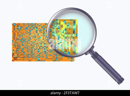 Abstract electronic circuit board through magnifying glass. Stock Vector