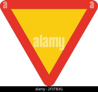 Triangular traffic signal in yellow and red, isolated on white background. Temporary yield sign Stock Vector