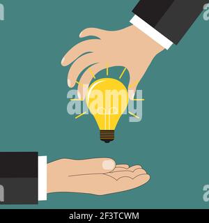 Cartoon businessman hand holding idea light bulb Stock Vector
