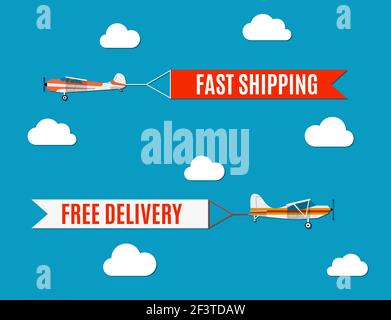 flying advertising banners pulled by light plane Stock Vector