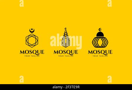Hexagon Mosque Logo Illustration Vector Design Template suitable for islamic graphic element Stock Vector