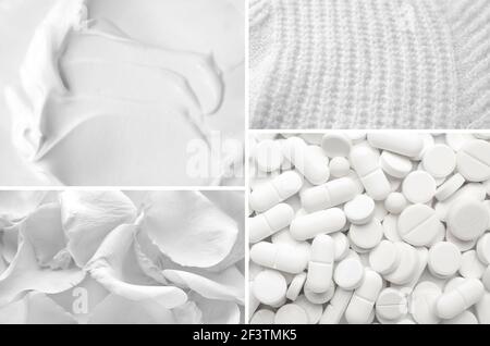 Collage of white textures, closeup Stock Photo