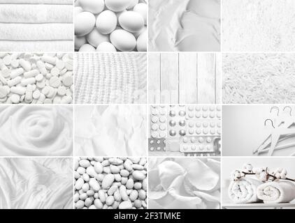 Collage of white textures, closeup Stock Photo