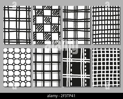 Hand drawing checkered vector textures. Pattern drawing checkered, background set checkered, hand drawing grunge checkered illustration Stock Vector