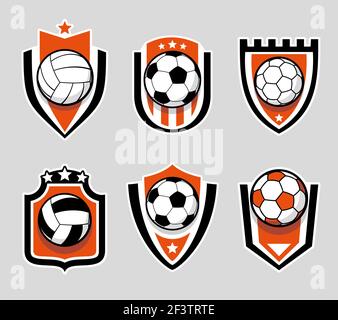 Soccer and football color vector labels, logo and emblems set. Label soccer team, football team label logo, sport soccer club, badge football game ill Stock Vector