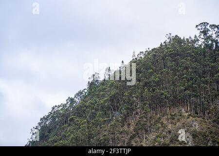 Roof of the Church of Cerro Monserrate from the San Francisco Trail in Vicachá, Bogota, Colombia Stock Photo