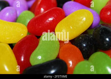 A close-up of a pile of multi-colored jellybeans. Stock Photo