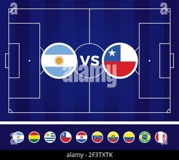 South America Football 2021 Argentina Colombia vector illustration. Natioanal team versus on soccer field Stock Vector