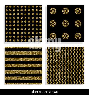 Seamless patterns set with gold dots. Glittering gold dot lines patterns Stock Vector