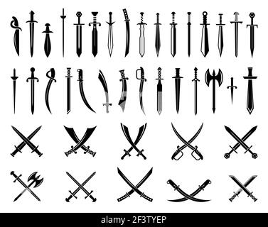 Sword icons set. Ancient crossed swords pictograms. Vector weapon military for battle illustration Stock Vector