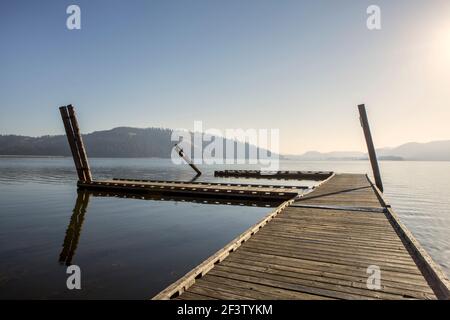 Boat dock on Chatcolet Lake at Heyburn State Park in North Idaho. Stock Photo