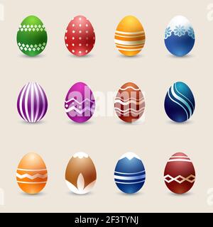 Realistic color Easter eggs vector set. Egg easter, decoration egg easter holiday, traditional easter egg illustration Stock Vector