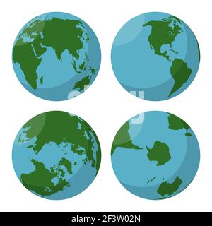 Flat Earth globe vector icons set. Planet map world illustration Stock Vector