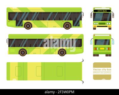 Vector city bus in different view positions. Front and side vehicle illustration Stock Vector