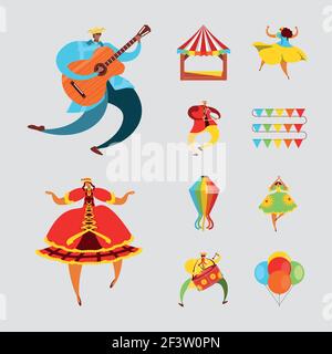 festa junina musician celebration icons Stock Vector
