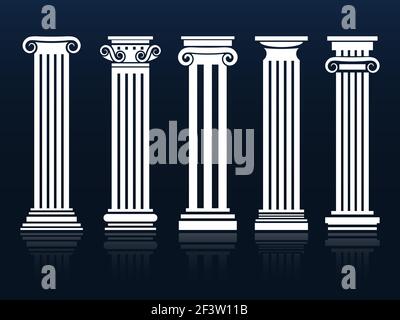 Classic columns. Ancient vector architecture roman and greek pedestal column set illustration Stock Vector