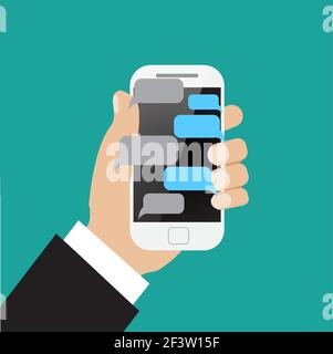 Hand holing white smartphone Stock Vector