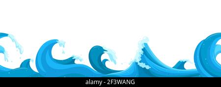Wavy seascape horizontal seamless pattern. High stormy waves landscape. Cartoon vector illustration Stock Vector