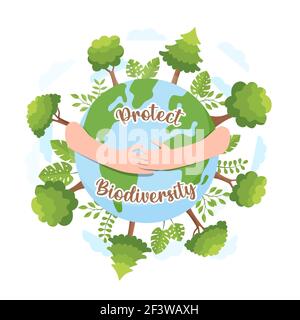 Protect biodiversity illustration of human hand holding green planet ...