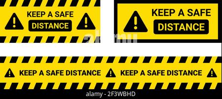 Keep A Safe Distance Yellow Banner Sign. Stock Vector