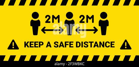 Keep A Safe Distance Yellow Banner Sign. Stock Vector