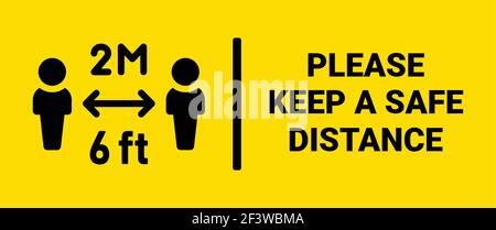 Please keep a safe distance sign vector. Prevention measures distancing 6 ft or 2 meters. Stock Vector