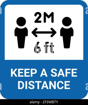 Social Distancing Please Keep Your Distance 2 Metre Blue Sign Color. Stock Vector