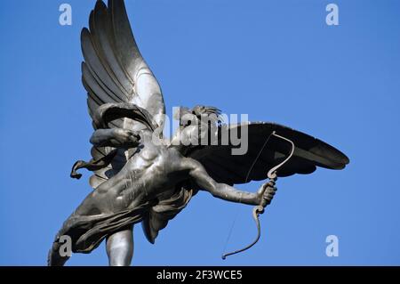 The sculpture of Eros, god of love, erected as a memorial to Lord Shaftsbury in Piccadilly Circus, London. Stock Photo
