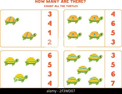 Counting game for kids. Count all turtles. Worksheet for children Stock ...