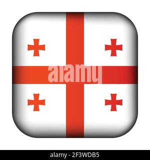 Glass light ball with flag of Georgia. Squared template icon. Georgian national symbol. Glossy realistic cube, 3D abstract vector illustration Stock Vector