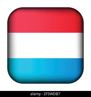 Glass ball with flag of Luxembourg. Squared template icon. Luxembourgish national symbol. Glossy realistic cube, 3D abstract vector illustration Stock Vector