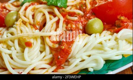 Pasta saltata - traditional Ethiopian dish that originated Stock Photo