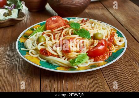 Pasta saltata - traditional Ethiopian dish that originated Stock Photo