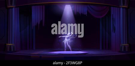 Ghost ballerina dance on old theater stage at night Stock Vector