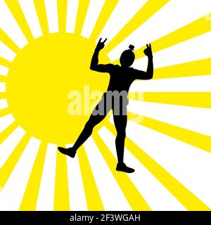 Parachutist against the sun in flight vector silhouette illustration isolated on white background. Insurance risk concept. Man in air jump. Skydiver a Stock Vector