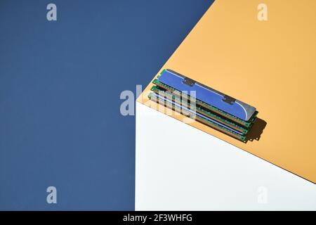 Isometry trendy cube concept. Computer memory module. Yellow and blue Stock Photo