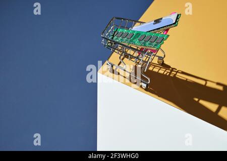 Isometry trendy cube concept. Computer memory module. Yellow and blue Stock Photo